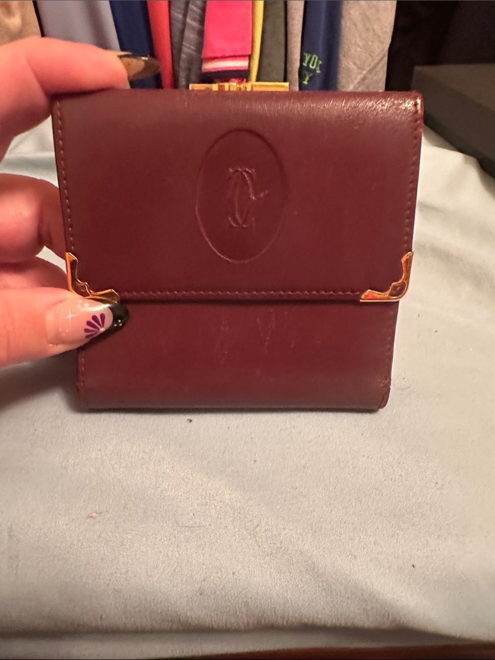 Cartier Burgundy Leather Wallet with Gold Accents